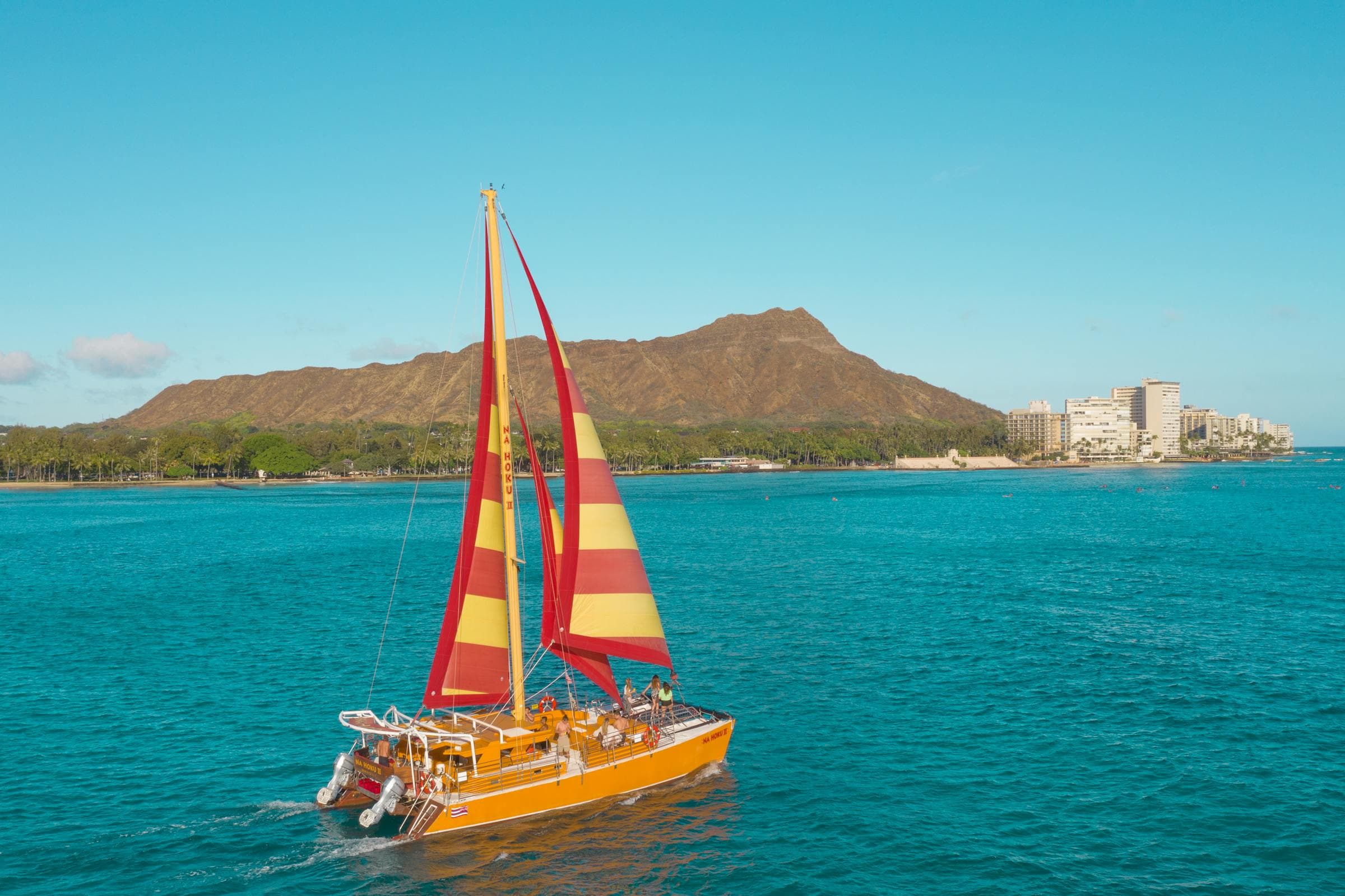 Luxury catamaran cockpit with teak decking